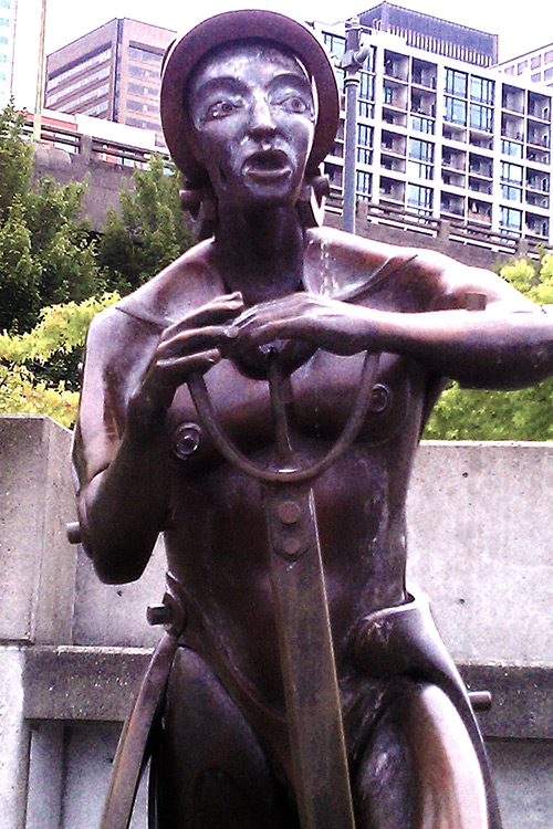 While this brass statue doesn't know where his towel is, he was some of Seattle's inspirational scenery that helps Ms. Richardson tell her tales.