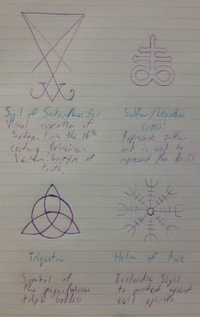 Top two symbols are associated with Satanism, bottom two are associated with Paganism.