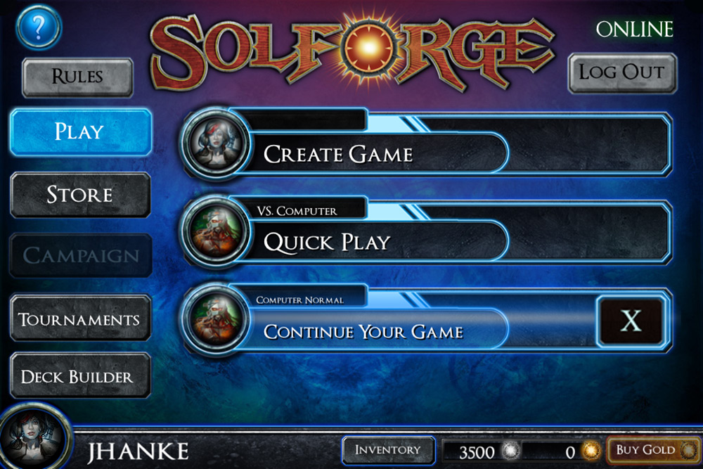 The Main Screen of SolForge