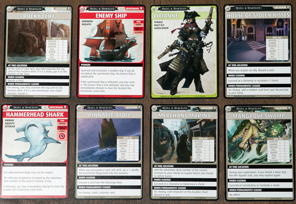 Before playing, you sort your cards in piles for monsters, tokens, locations, etc.